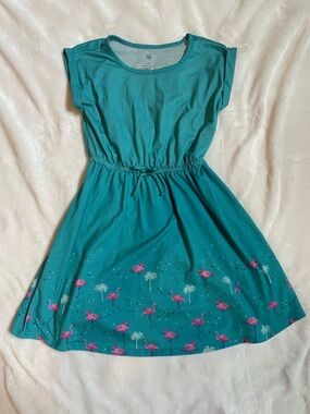 Girls SO Teal Dress with Pink Flamingo Border